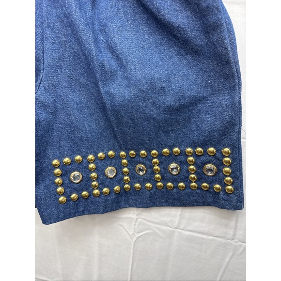 VTG High elastic waist Embellished Stones And Metal Studs denim Shorts pant Sz S - Picture 2 of 5
